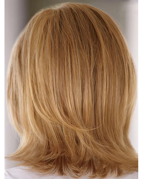 Blonde Medium Straight Hand-Tied Synthetic Easeful Women Wigs