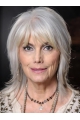 Silver Shoulder Length Straight  Layered Lace Front Synthetic Lady Wigs