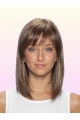 Pleasing  Straight Shoulder Length With Bangs Lace Front Human Hair Women Wigs