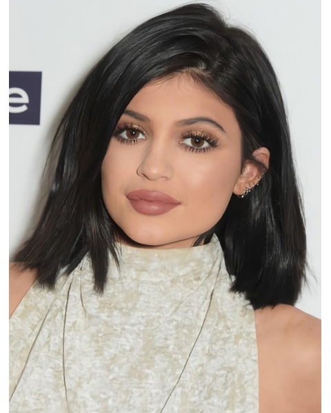 High Quality Shoulder Length Straight Black Full Lace Human Hair Bobs Women Kylie Jenner Inspired Wigs