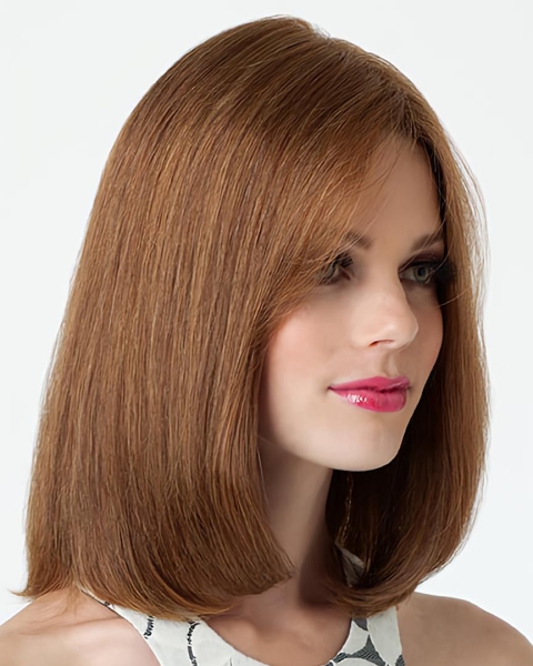 Graceful Straight Shoulder Length With Bangs Lace Front  Human Women Wigs