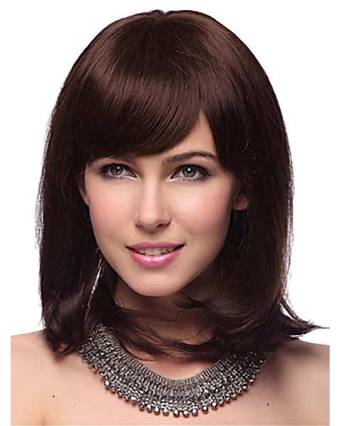 Popular Auburn Straight Shoulder Length Capless Human Hair Women Wigs