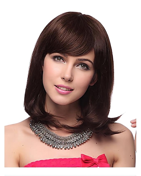 Popular Auburn Straight Shoulder Length Capless Human Hair Women Wigs