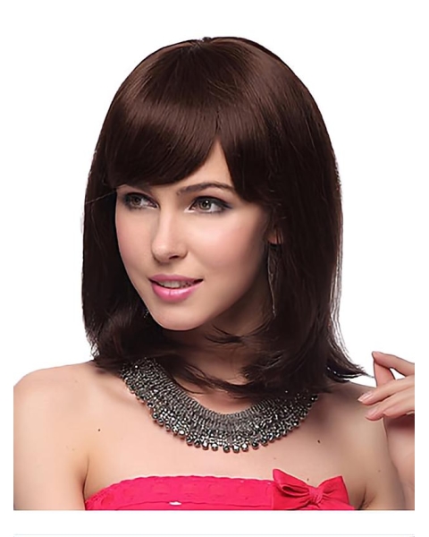 Popular Auburn Straight Shoulder Length Capless Human Hair Women Wigs