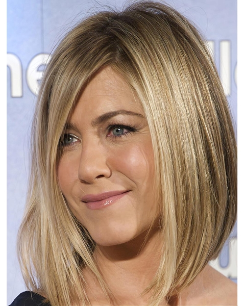 Beautiful Blonde Shoulder Length Straight  With Bangs Capless Synthetic Jennifer Aniston Inspired Women Wigs