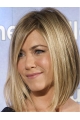 Beautiful Blonde Shoulder Length Straight  With Bangs Capless Synthetic Jennifer Aniston Inspired Women Wigs