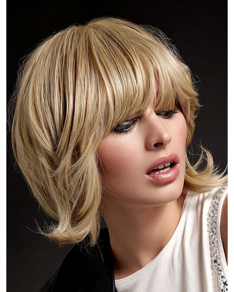 So Great Blonde Shoulder Length Straight With Bangs New Design Human Hair Women Wigs