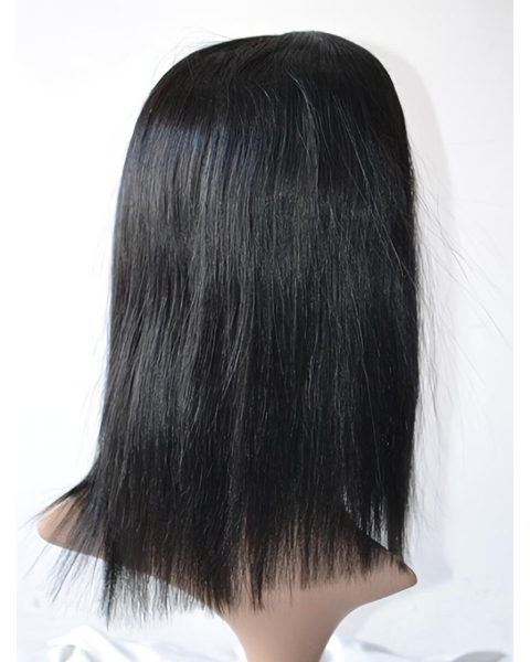 Trendy Black Straight Shoulder Length Lace Front Human Hair U Part Women Wigs