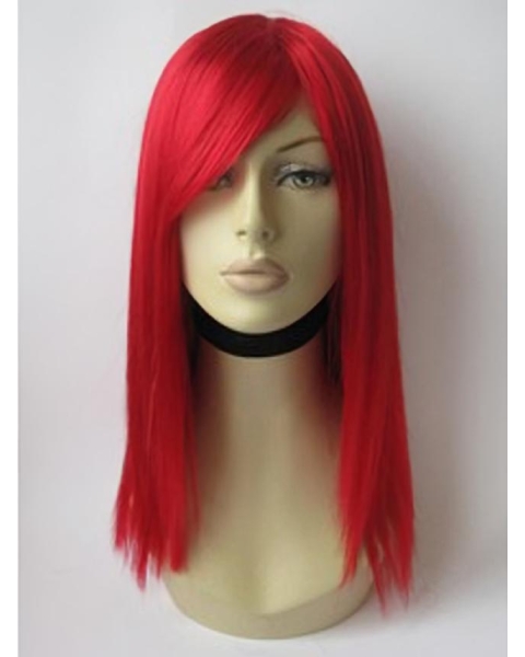 Red Shoulder Length Straight Capless Human Hair Women Wigs