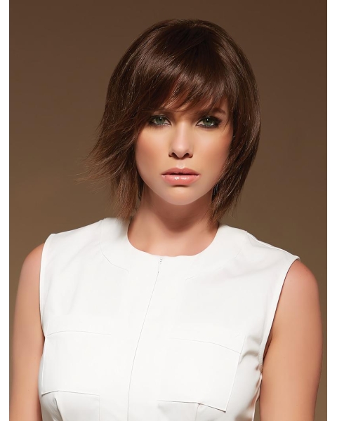 Fantastic Brown Shoulder Length Straight Layered Short Synthetic Women Wigs