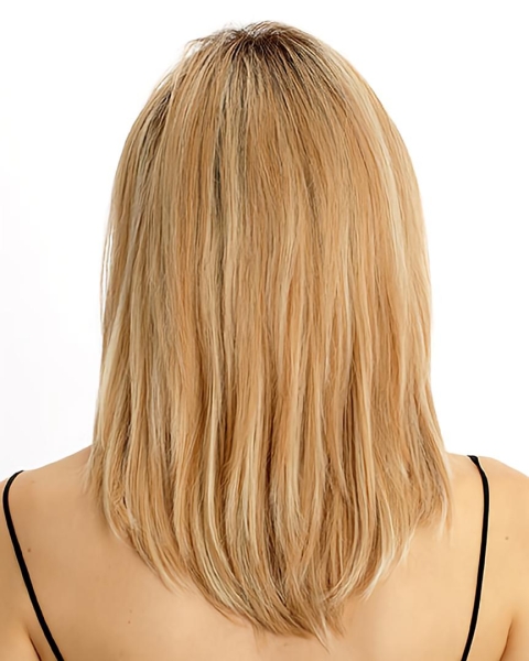 Affordable Blonde Straight Shoulder Length  Lace Front Human Hair Women Wigs