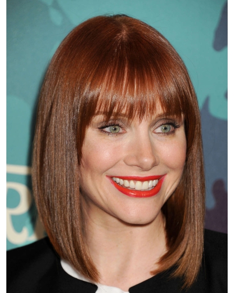 Medium Auburn Straight With Bangs Lace Front Synthetic Women Wigs