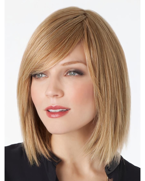 Mature Blonde Straight Shoulder Length Lace Front  Human Hair Women Wigs