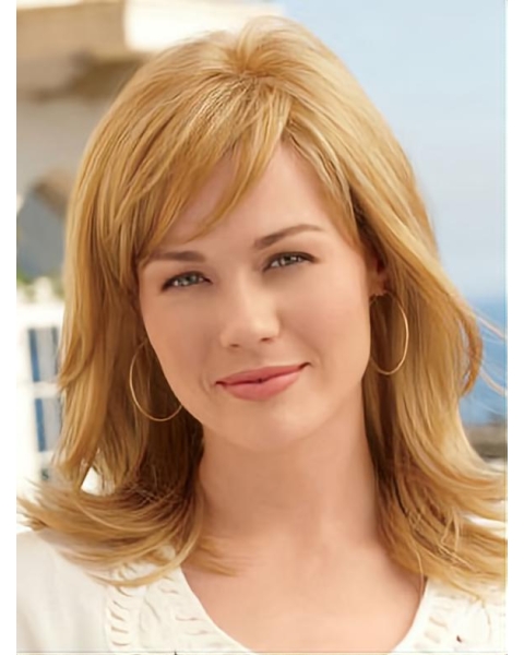 Polite Blonde Straight Shoulder Length Capless Synthetic Women Wigs