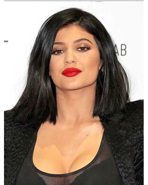 Affordable Shoulder Length Straight Black Synthetic Women Bobs Kylie Jenner Inspired Wigs