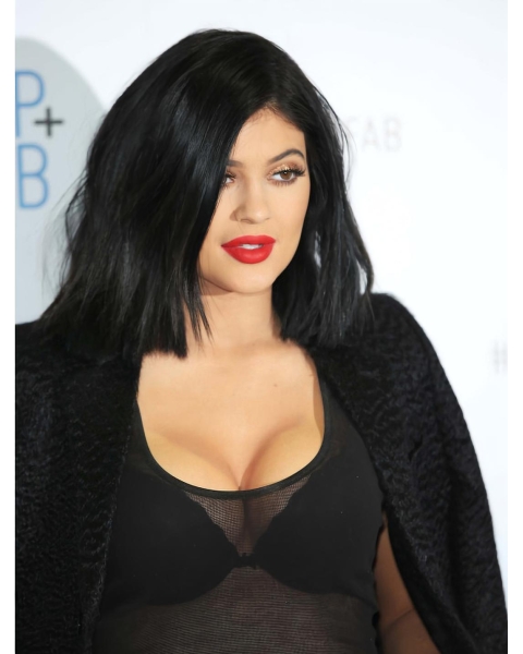 Affordable Shoulder Length Straight Black Synthetic Women Bobs Kylie Jenner Inspired Wigs