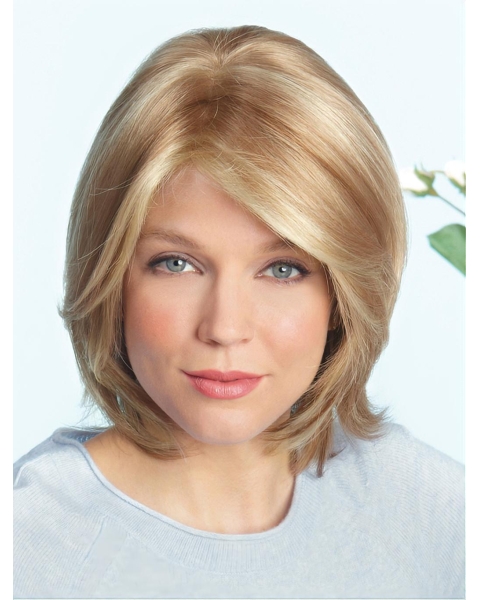 Fantastic Blonde Shoulder Length Straight  Layered Capless Synthetic Women Wigs