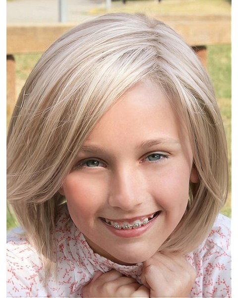 Fantastic Blonde Shoulder Length Straight Synthetic Bobs Kids Wigs