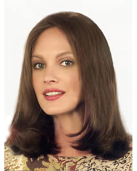 Brown Straight Shoulder Length Lace Front Human Hair Women Wigs