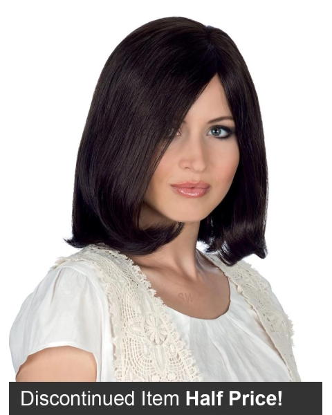 Black Straight Medium Without Bangs Hand-Tied Human Hair Women Wigs