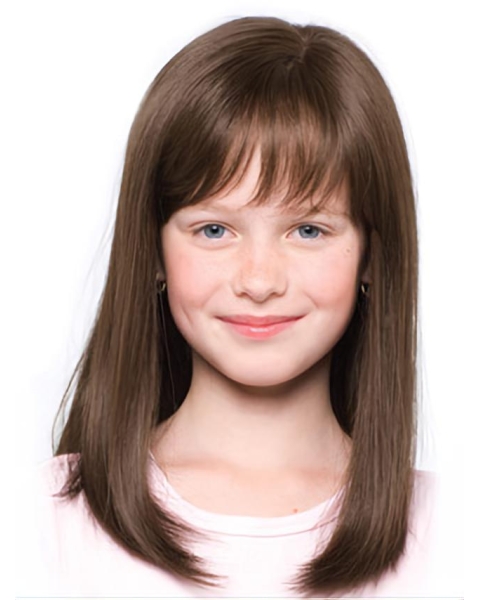 Refined Brown Straight Shoulder Length With Bangs Hand-Tied Synthetic Kids Wigs