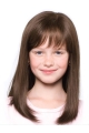 Refined Brown Straight Shoulder Length With Bangs Hand-Tied Synthetic Kids Wigs