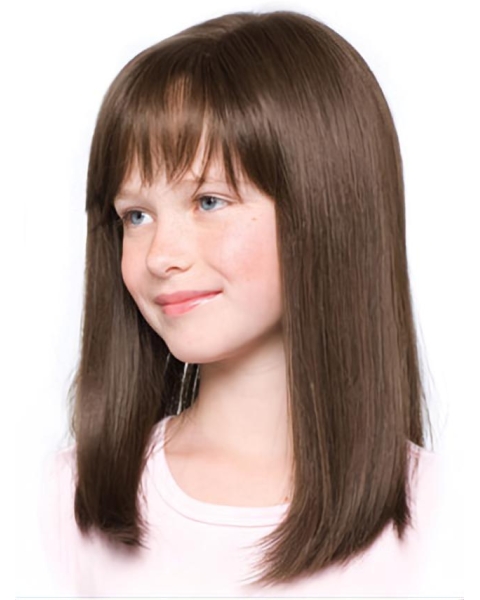 Refined Brown Straight Shoulder Length With Bangs Hand-Tied Synthetic Kids Wigs