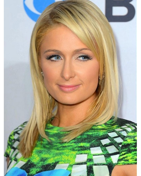 Impressive Blonde Straight Shoulder Length Hand-Tied Human Hair Paris Hilton Wigs