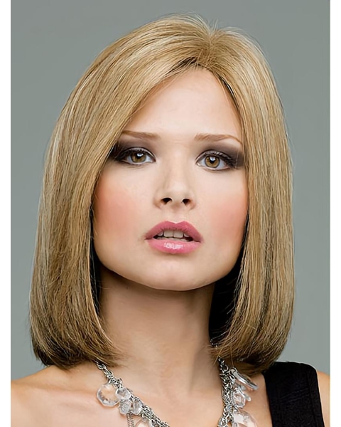 Soft Blonde Straight Shoulder Length Lace Front Human Hair Women Wigs