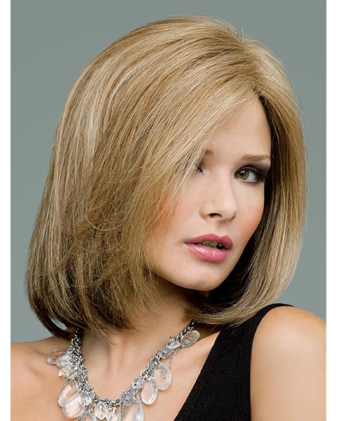 Soft Blonde Straight Shoulder Length Lace Front Human Hair Women Wigs