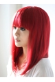 Red Straight Shoulder Length With Neat Bangs Capless Girl's Human Hair Wigs