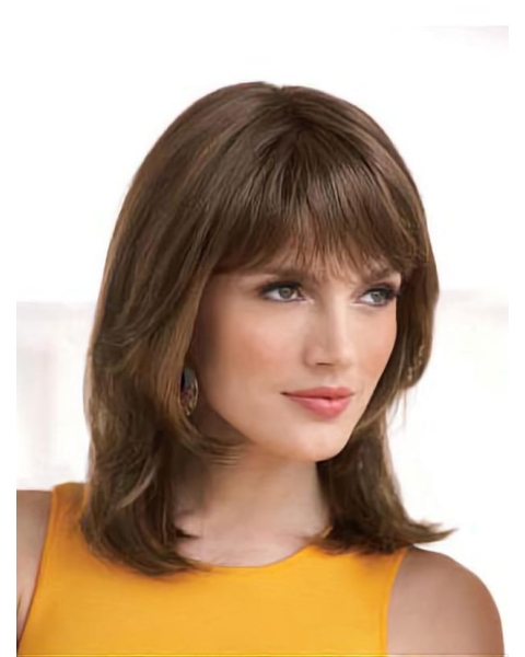 Polite Auburn Straight Shoulder Length Lace Front Synthetic Women Wigs