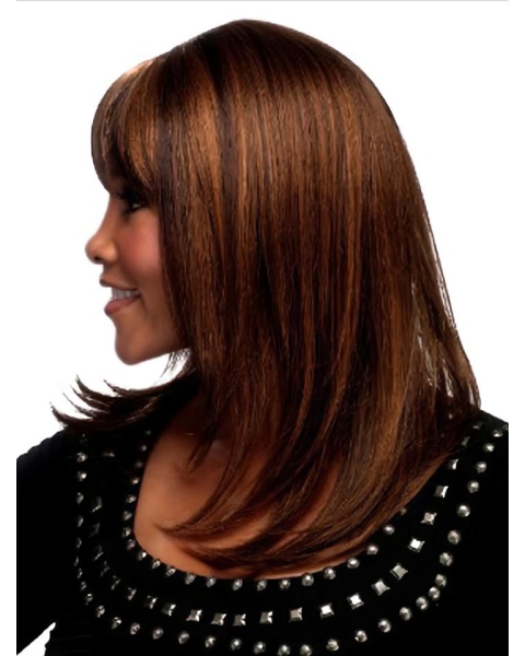 Durable Auburn Straight Shoulder Length Capless Human Hair African American Women Wigs