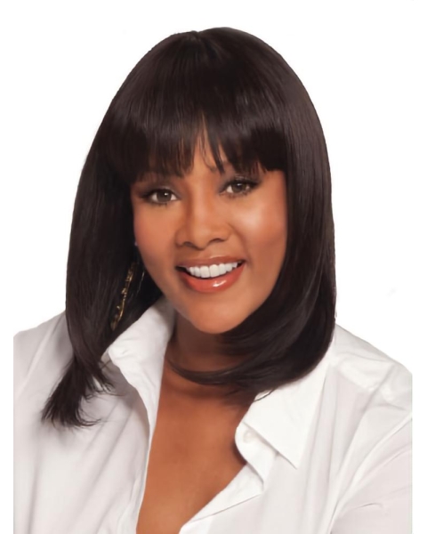 Cool Brown Straight Shoulder Length African American Wigs