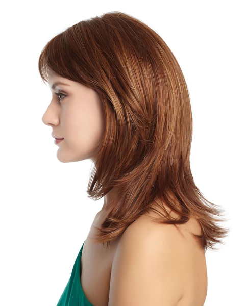 Durable Auburn Straight Shoulder Length Capless Synthetic Petite Women Wigs