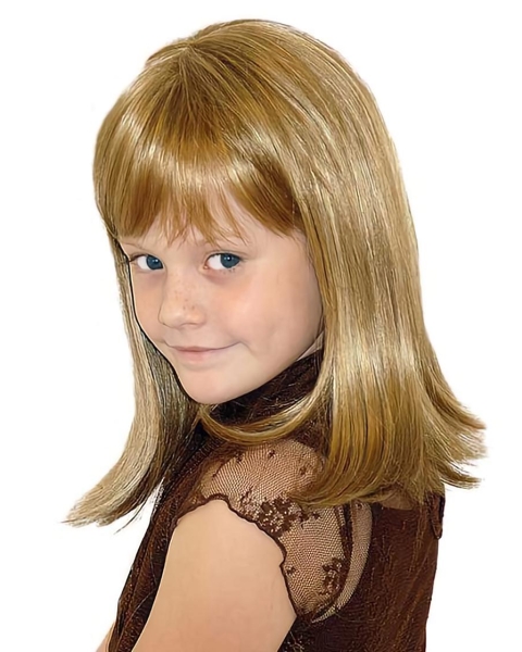 High Quality Blonde Straight With Bangs Shoulder Length Lace Front Synthetic Kids Wigs