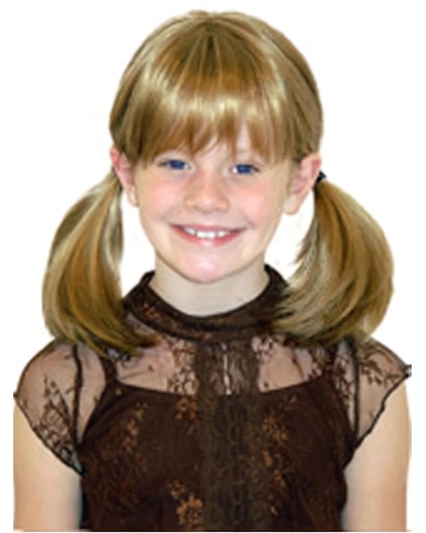 High Quality Blonde Straight With Bangs Shoulder Length Lace Front Synthetic Kids Wigs