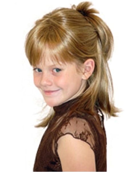 High Quality Blonde Straight With Bangs Shoulder Length Lace Front Synthetic Kids Wigs