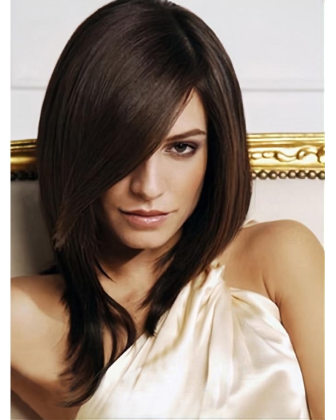 Exquisite Brown Straight Shoulder Length Capless Synthetic Women Wigs