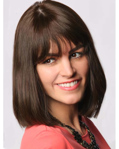 Brown Medium Straight With Bangs  Capless Long Human Hair Bob Wigs