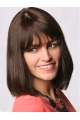 Brown Medium Straight With Bangs  Capless Long Human Hair Bob Wigs