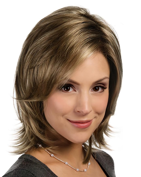 Stylish Straight Shoulder Lace Front Medium Length Synthetic Women Wigs