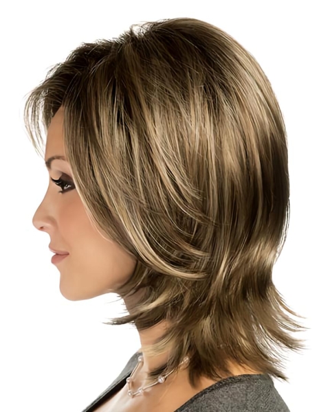 Stylish Straight Shoulder Lace Front Medium Length Synthetic Women Wigs