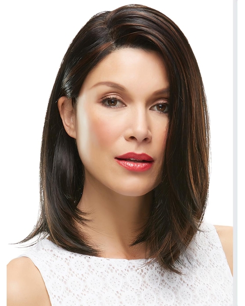 Brown Cool Straight  Medium  Hand-tied Synthetic Women Wigs