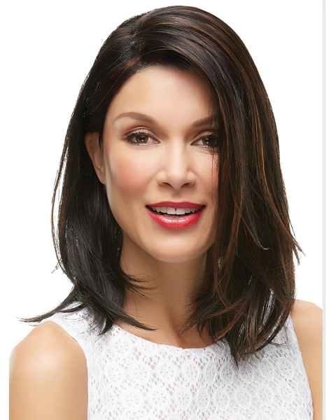 Brown Cool Straight  Medium  Hand-tied Synthetic Women Wigs