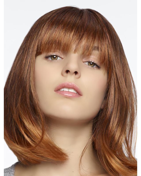 Fashional Auburn Shoulder Length Straight With Bangs High Quality Wigs