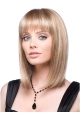 Discount Blonde Straight Shoulder Length With Bangs Lace Front Synthetic Women Wigs