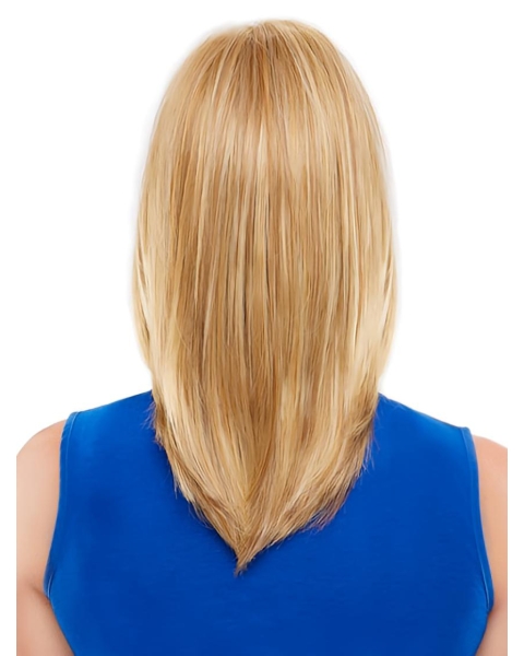 Preferential Blonde Shoulder Length Straight Without Bangs Lace Front Synthetic Women Wigs