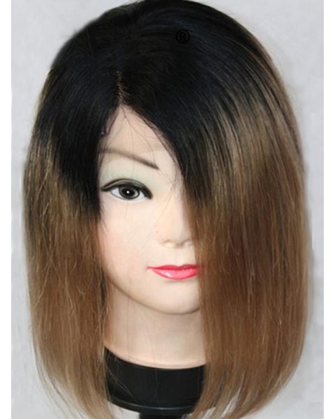 Discount Shoulder Length Straight Style Without Bangs Lace Front Human Hair Women Ombre Wigs