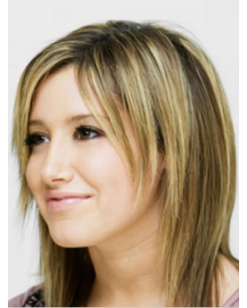 Popular Blonde Straight Shoulder Length Without Bangs Capless Celebrity Synthetic  Women Wigs